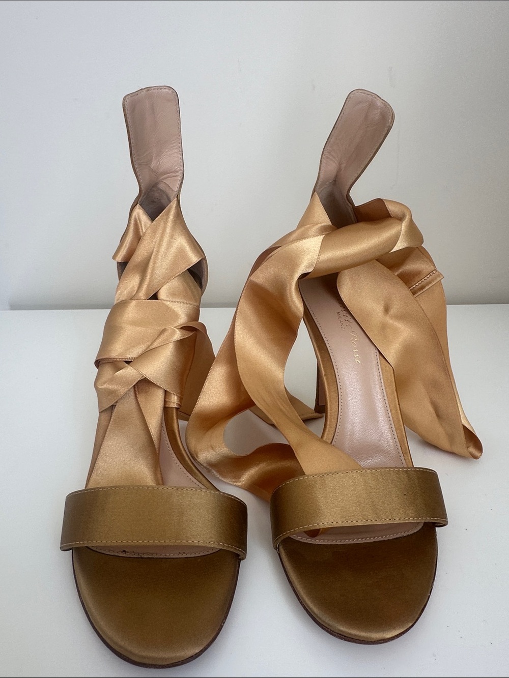 Gianvito Rossi Gold Satin Wrap-Heel Sandals